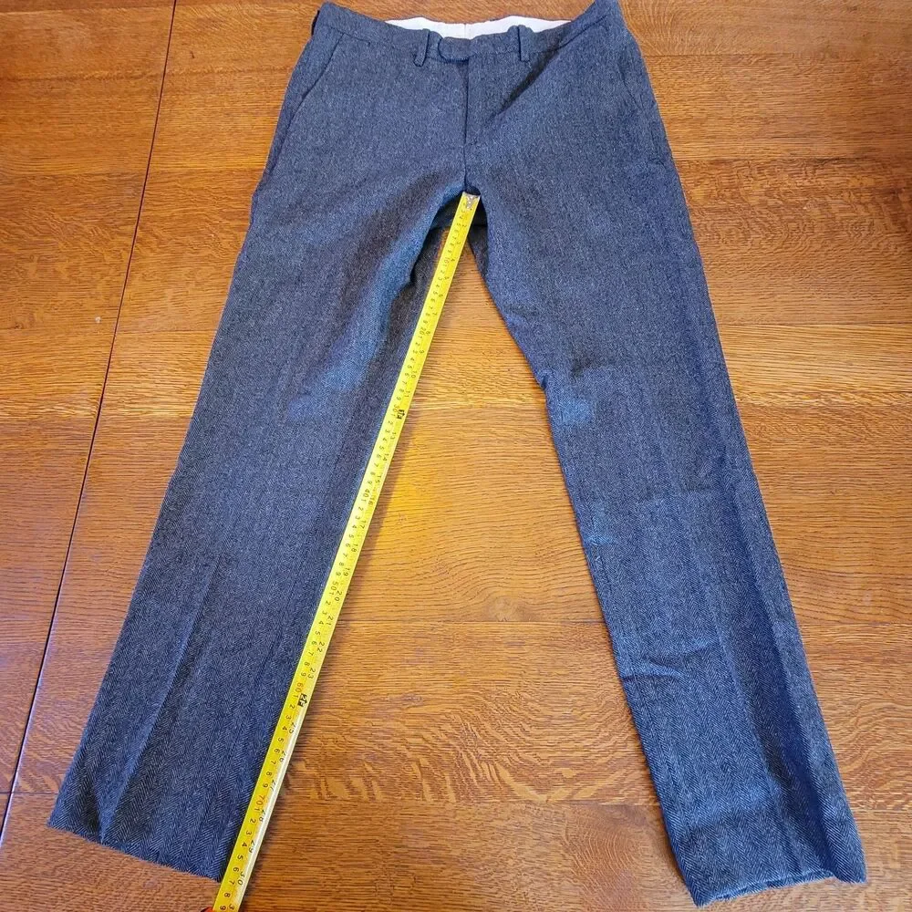 J.CREW Bowery Slim Fit Gray Herringbone Wool Blend Tweed Dress Pants Men 34x32